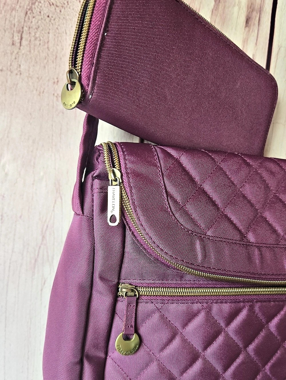 Travelon Quilted Crossbody Bag And Wallet In Purple - Picture 5 of 11